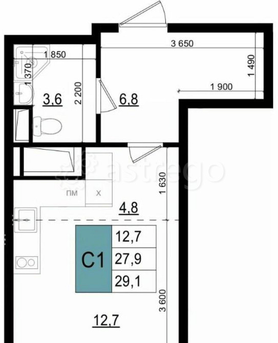 Студия, 29.1 м2, 6/25 эт. Одинцово - изображение 1