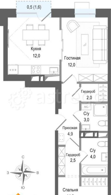 2-комн. квартира, 54.4 м2, 4/8 эт. Королев - изображение 1
