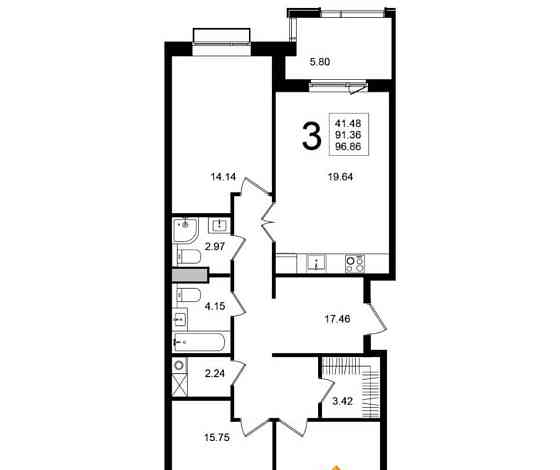 3-комн. квартира, 96.86 м2, 5/5 эт. Химки