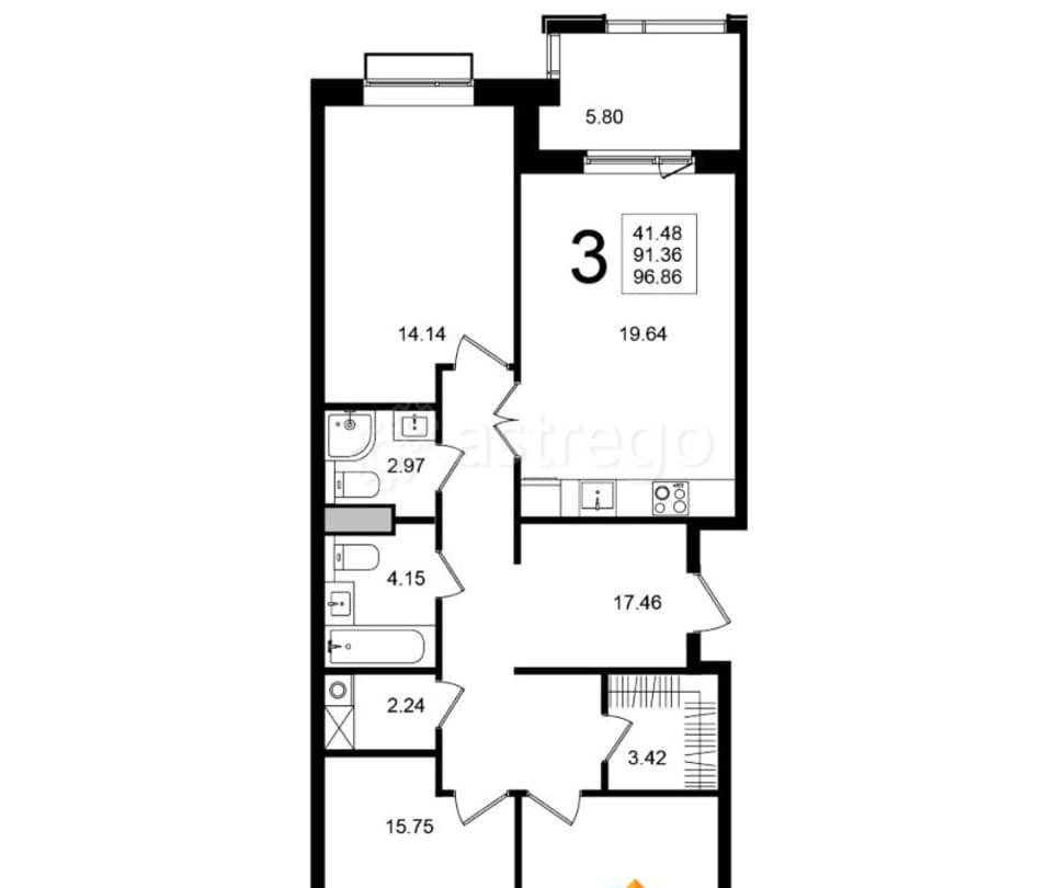 3-комн. квартира, 96.86 м2, 5/5 эт. Химки - изображение 1