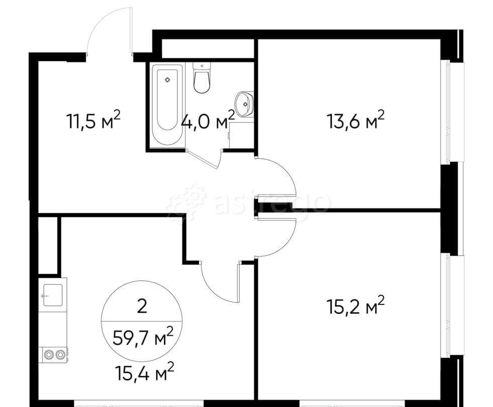 2-комн. квартира, 59 м2, 7/17 эт. Москва - изображение 1