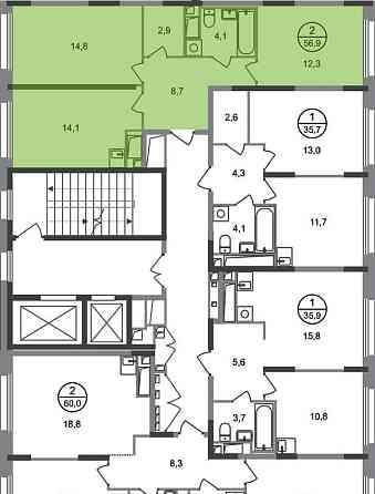 2-комн. квартира, 56 м2, 4/17 эт. Москва