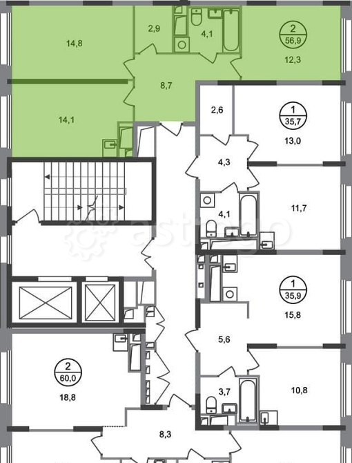 2-комн. квартира, 56 м2, 4/17 эт. Москва - изображение 6