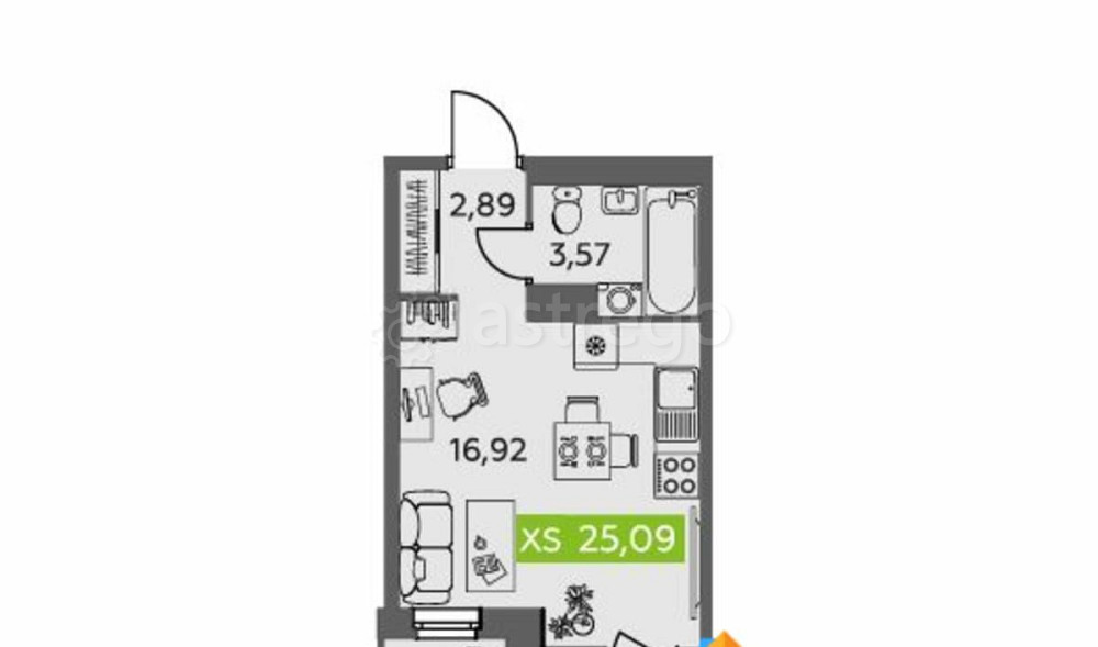 Студия, 25.09 м2, 5/9 эт. Северодвинск - изображение 1